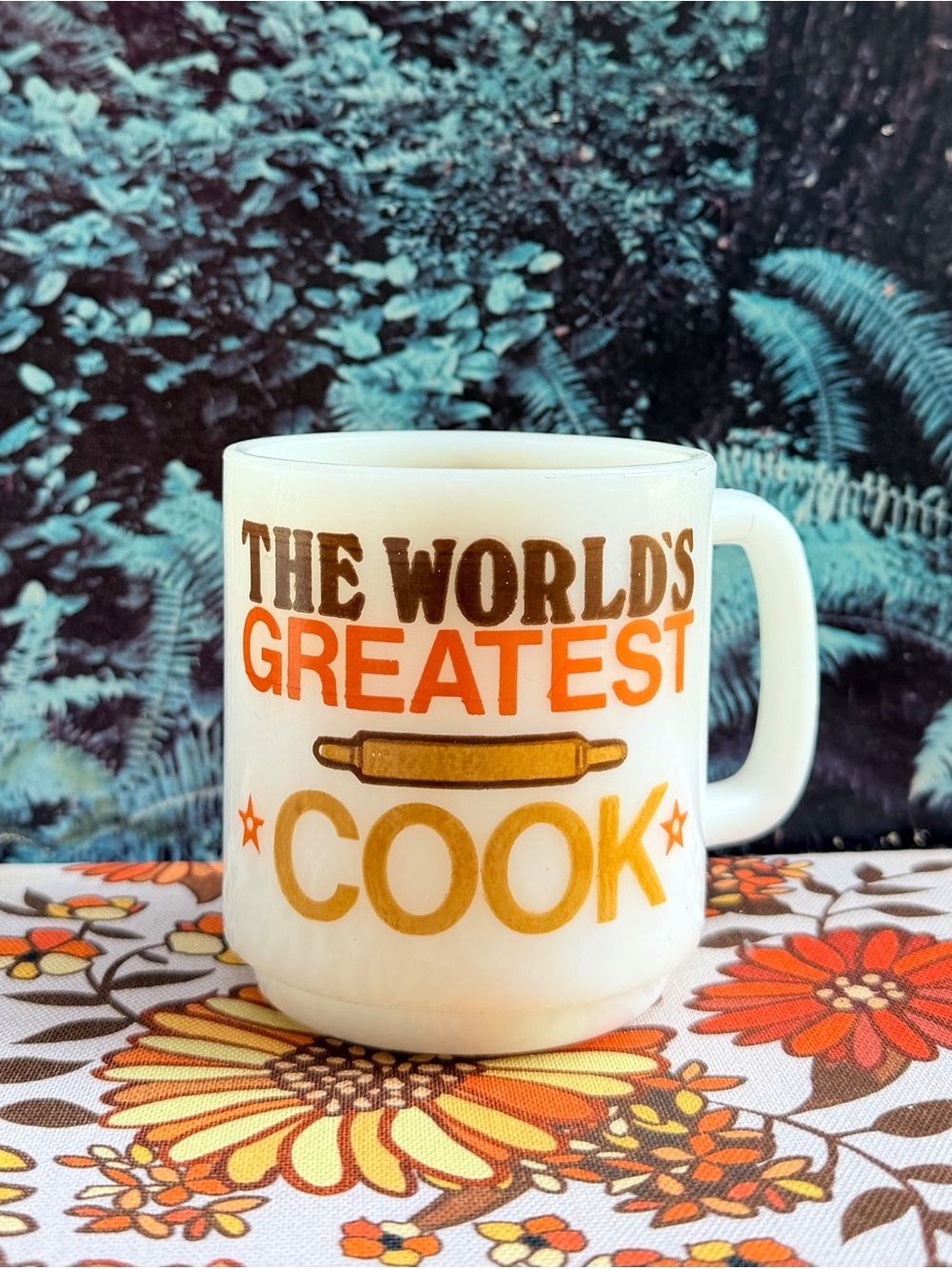 👨🏻‍🍳 Kitschy Vintage (1970s) “World’s Greatest Cook” Mug; Glassbake 👨🏻‍🍳
